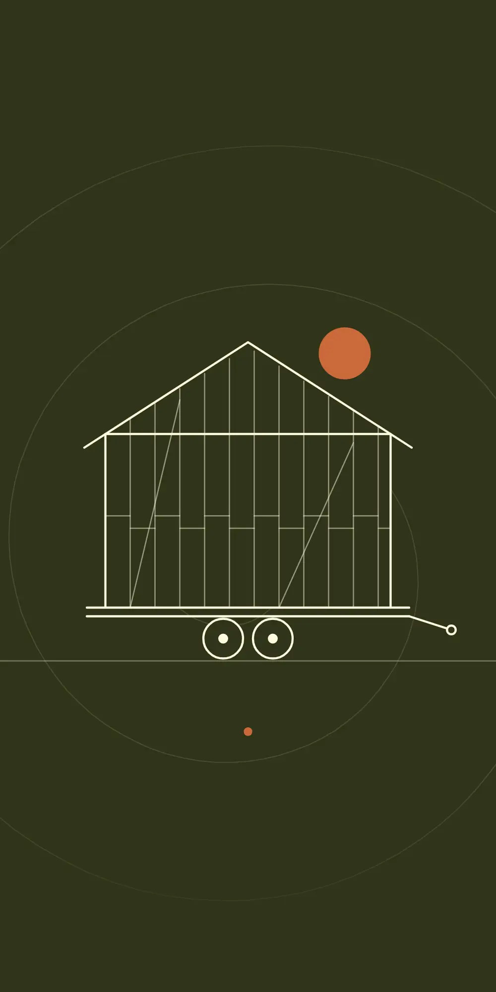 Illustration aux couleurs d'Atelier Bercail : l'ossature bois d'une tiny house sur sa remorque